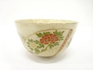 京焼　加藤昌山造　金彩色絵　扇　茶碗